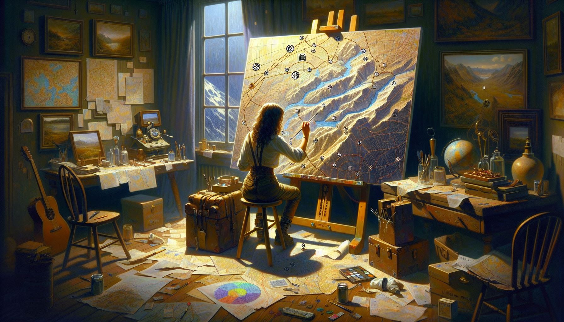 A artist painting a map